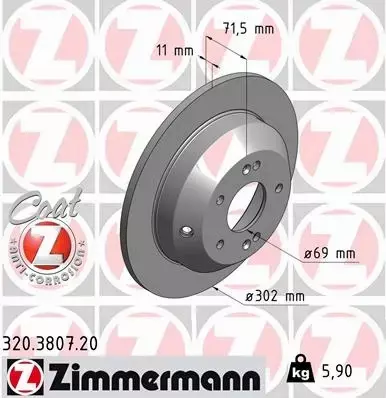 ZIMMERMANN TARCZE HAMULCOWE TYŁ 320.3807.20 