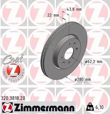 ZIMMERMANN TARCZE HAMULCOWE PRZÓD 320.3818.20 