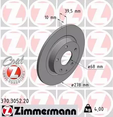 ZIMMERMANN TARCZE HAMULCOWE TYŁ 370.3052.20 