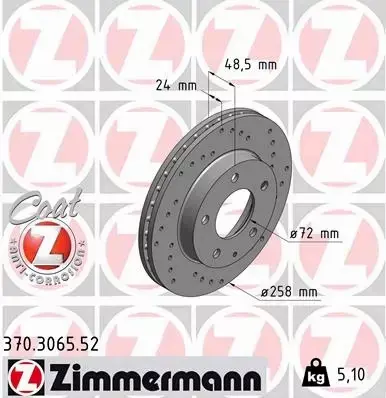 ZIMMERMANN TARCZA HAMULCOWA 370.3065.52 