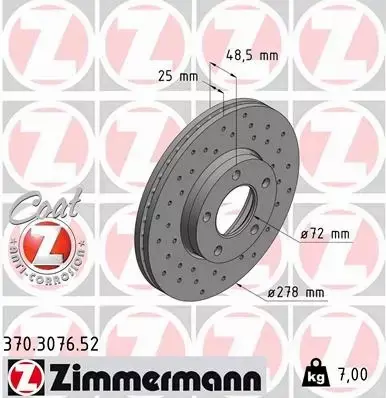 ZIMMERMANN TARCZE+KLOCKI PRZÓD MAZDA 3 BK BL 278MM 