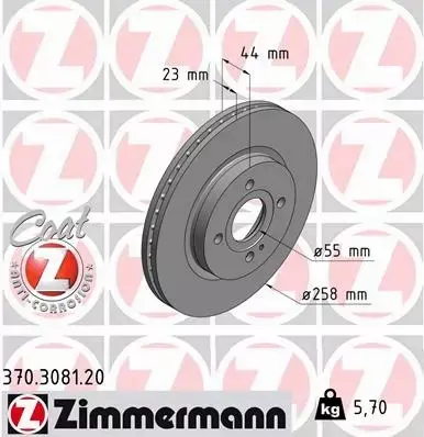 ZIMMERMANN TARCZE+KLOCKI PRZÓD MAZDA 2 DE 258MM 