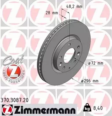 ZIMMERMANN TARCZE HAMULCOWE PRZÓD 370.3087.20 