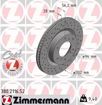 ZIMMERMANN TARCZE HAMULCOWE SPORT PRZÓD 380.2116.52 