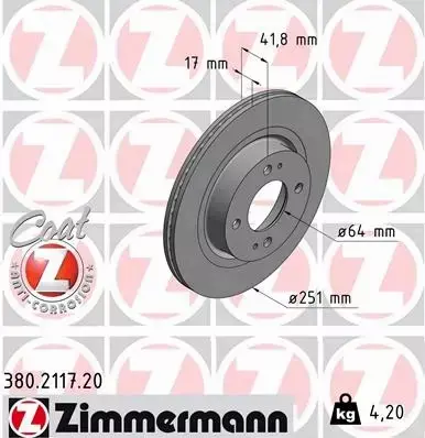 ZIMMERMANN TARCZE HAMULCOWE PRZÓD 380.2117.20 