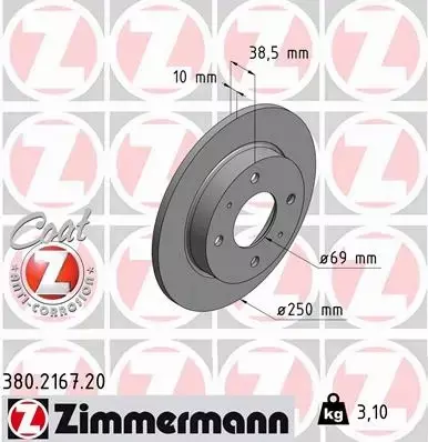 ZIMMERMANN TARCZE HAMULCOWE TYŁ 380.2167.20 