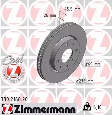 ZIMMERMANN TARCZE HAMULCOWE PRZÓD 380.2168.20 