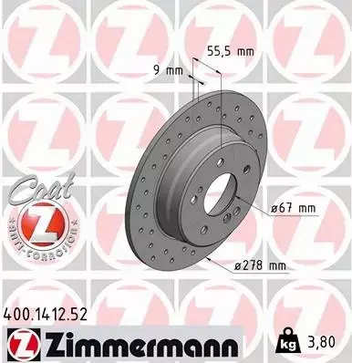 ZIMMERMANN TARCZE HAMULCOWE SPORT TYŁ 400.1412.52 