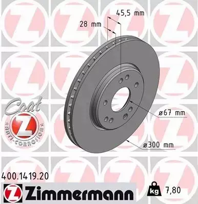 ZIMMERMANN TARCZA HAMULCOWA 400.1419.20 