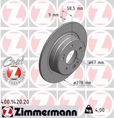 ZIMMERMANN TARCZA HAMULCOWA 400.1420.20 