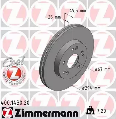 ZIMMERMANN TARCZE HAMULCOWE PRZÓD 400.1430.20 