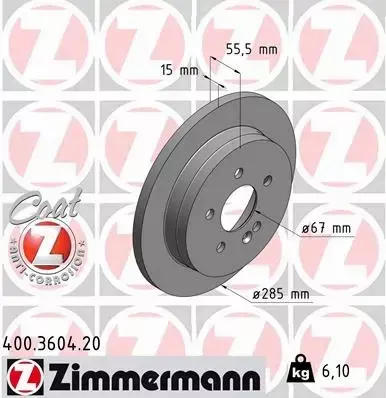 ZIMMERMANN TARCZE HAMULCOWE TYŁ 400.3604.20 