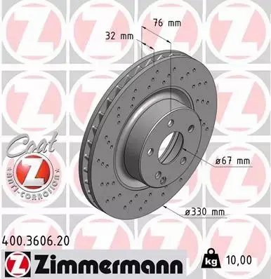 ZIMMERMANN TARCZE HAMULCOWE PRZÓD 400.3606.20 