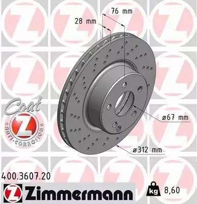 ZIMMERMANN TARCZE HAMULCOWE PRZÓD 400.3607.20 