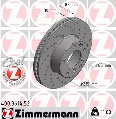 ZIMMERMANN TARCZA HAMULCOWA 400.3614.52 