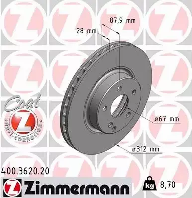 ZIMMERMANN TARCZE HAMULCOWE PRZÓD 400.3620.20 