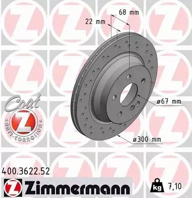 ZIMMERMANN TARCZE HAMULCOWE SPORT TYŁ 400.3622.52 