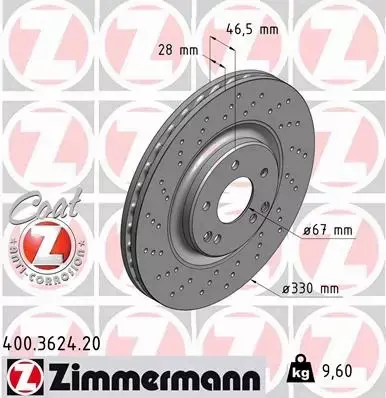 ZIMMERMANN TARCZE HAMULCOWE PRZÓD 400.3624.20 