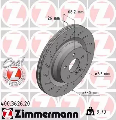 ZIMMERMANN TARCZE HAMULCOWE TYŁ 400.3626.20 