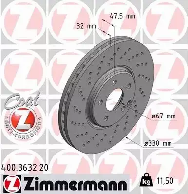 ZIMMERMANN TARCZE HAMULCOWE PRZÓD 400.3632.20 