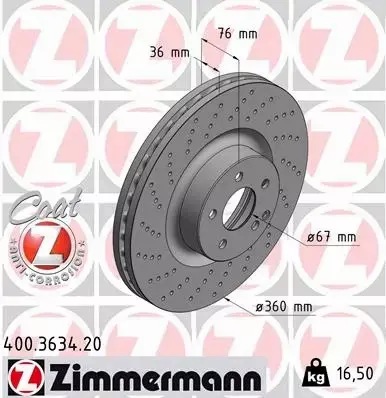 ZIMMERMANN TARCZE+KLOCKI P MERCEDES S55 W220 360MM 