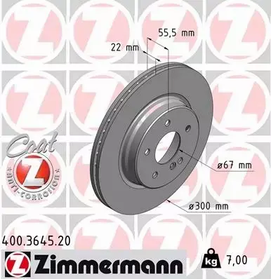 ZIMMERMANN TARCZE HAMULCOWE TYŁ 400.3645.20 