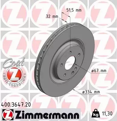 ZIMMERMANN TARCZE HAMULCOWE PRZÓD 400.3647.20 