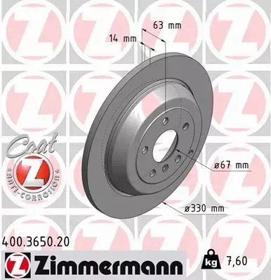 ZIMMERMANN TARCZE HAMULCOWE TYŁ 400.3650.20 