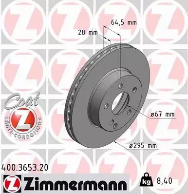 ZIMMERMANN TARCZE HAMULCOWE PRZÓD 400.3653.20 