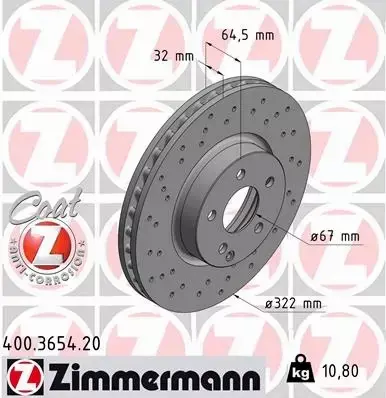 ZIMMERMANN TARCZE HAMULCOWE PRZÓD 400.3654.20 