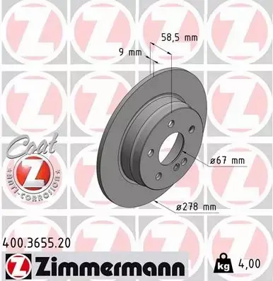 ZIMMERMANN TARCZE+KLOCKI T MERCEDES C W204 278MM 