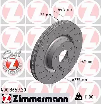 ZIMMERMANN TARCZE HAMULCOWE PRZÓD 400.3659.20 