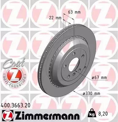 ZIMMERMANN TARCZE HAMULCOWE TYŁ 400.3663.20 