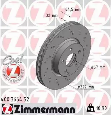 ZIMMERMANN TARCZE+KLOCKI P+T MERCEDES E W212 322MM 