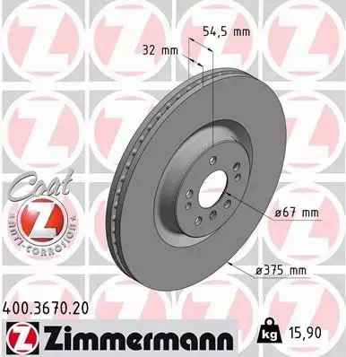 ZIMMERMANN TARCZE HAMULCOWE PRZÓD 400.3670.20 