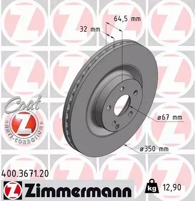 ZIMMERMANN TARCZE HAMULCOWE PRZÓD 400.3671.20 