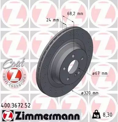 ZIMMERMANN TARCZE HAMULCOWE SPORT TYŁ 400.3672.52 