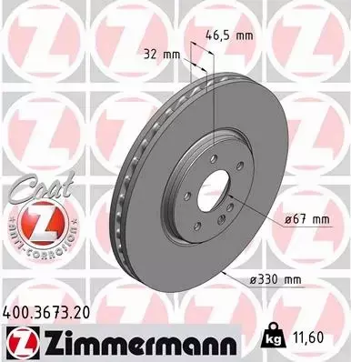 ZIMMERMANN TARCZE HAMULCOWE PRZÓD 400.3673.20 