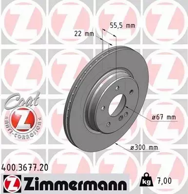 ZIMMERMANN TARCZE HAMULCOWE TYŁ 400.3677.20 