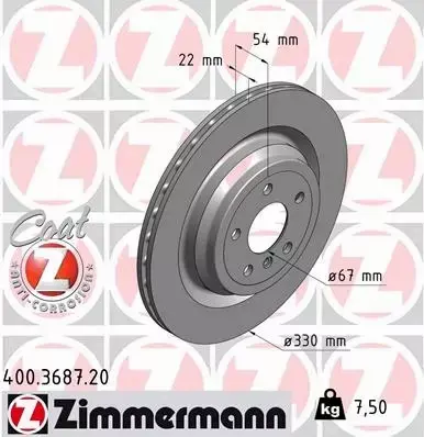 ZIMMERMANN TARCZE HAMULCOWE TYŁ 400.3687.20 