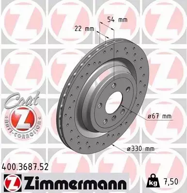 ZIMMERMANN TARCZE HAMULCOWE SPORT TYŁ 400.3687.52 