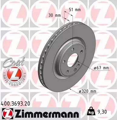 ZIMMERMANN TARCZE HAMULCOWE PRZÓD 400.3693.20 