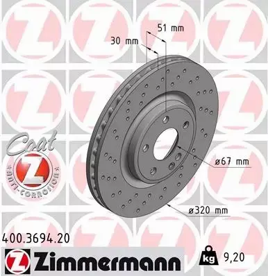 ZIMMERMANN TARCZE HAMULCOWE PRZÓD 400.3694.20 