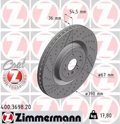 ZIMMERMANN TARCZE HAMULCOWE PRZÓD 400.3698.20 