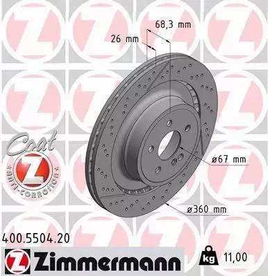 ZIMMERMANN TARCZE HAMULCOWE TYŁ 400.5504.20 