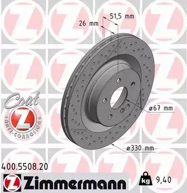 ZIMMERMANN TARCZE HAMULCOWE TYŁ 400.5508.20 