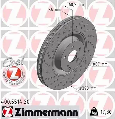 ZIMMERMANN TARCZE HAMULCOWE PRZÓD 400.5514.20 