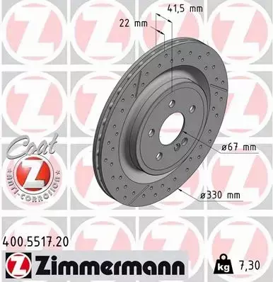 ZIMMERMANN TARCZE HAMULCOWE TYŁ 400.5517.20 