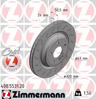 ZIMMERMANN TARCZE HAMULCOWE TYŁ 400.5531.20 