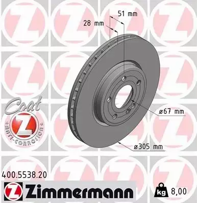 ZIMMERMANN TARCZA HAMULCOWA 400.5538.20 